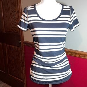 Michael Kors Black/White striped top with zipper sleeves